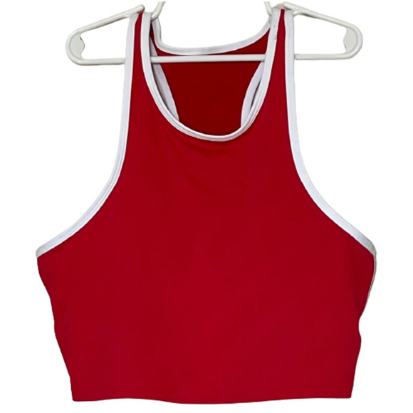 Fabletics Moorea Bra Red White Cropped Longline Workout Athletic Top Bralette - Picture 4 of 9